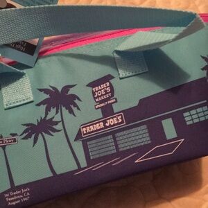 NWT Trader Joe's mini insulated bag, Teal & Purple with pink zipper.